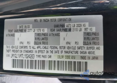 2020 Mazda Mazda6 Touring z USA, uszkodzony, nr VIN JM1GL1VM7L1524283